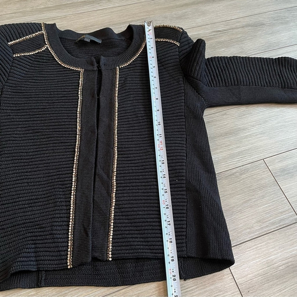 Maje Fine Knit Rhinestone Trim Cardigan Jacket Black Gold French Designer Small - Picture 15 of 16